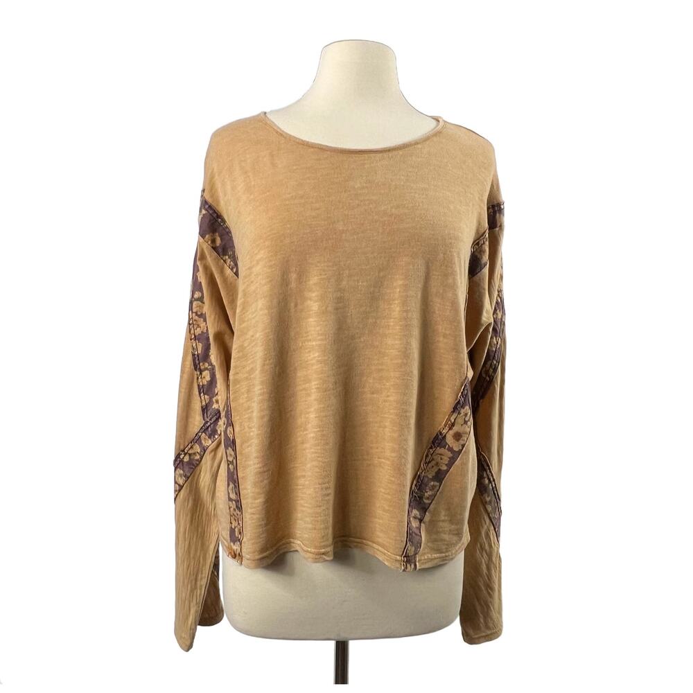 Women's Tan and Purple Long Sleeve Top